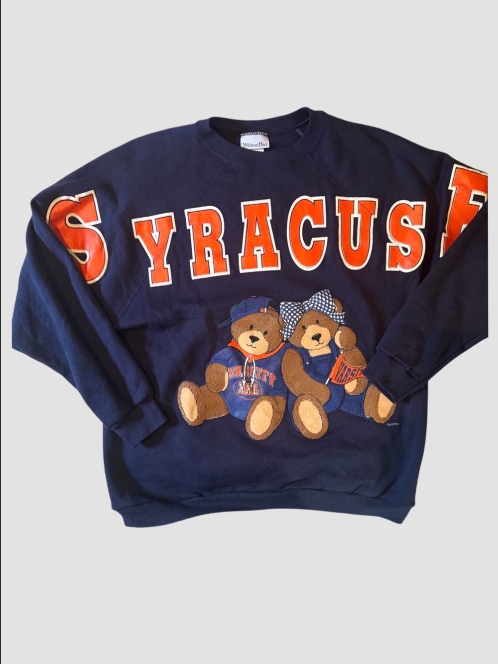 Syracuse Navy Vintage Crewneck Sweater with Teddy Bear Graphic